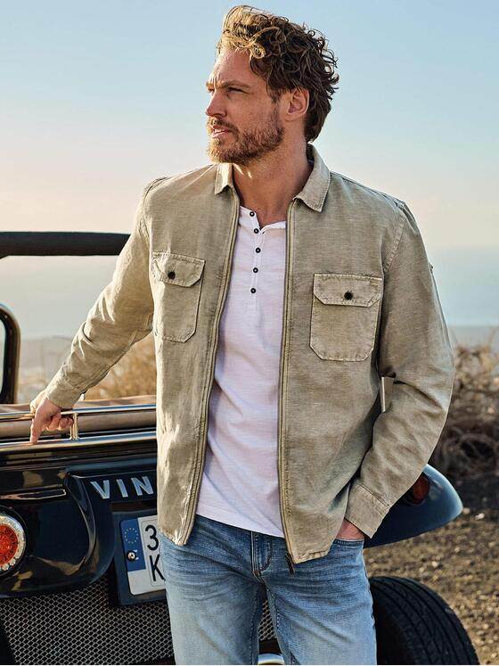 engbers Herren Overshirt mit Leinenanteil Beige 38912