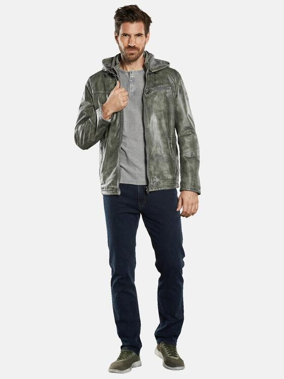 engbers Herren Lederjacke mit abnehmbarer Kapuze Grün 34494