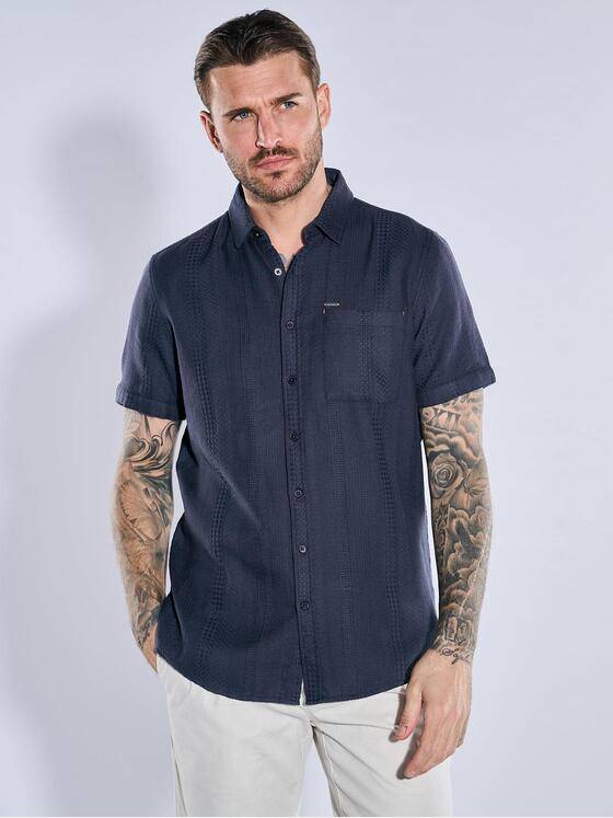 emilio adani Herren Kurzarm-Hemd strukturiert Blau 38909