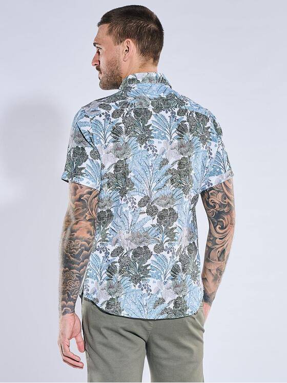 emilio adani Herren Kurzarmhemd aus Baumwolle mit botanischem Print Khaki 40700