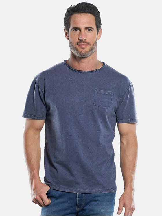 engbers Herren Strukturiertes T-Shirt mit Rollkante am Kragen Indigoblau 29804