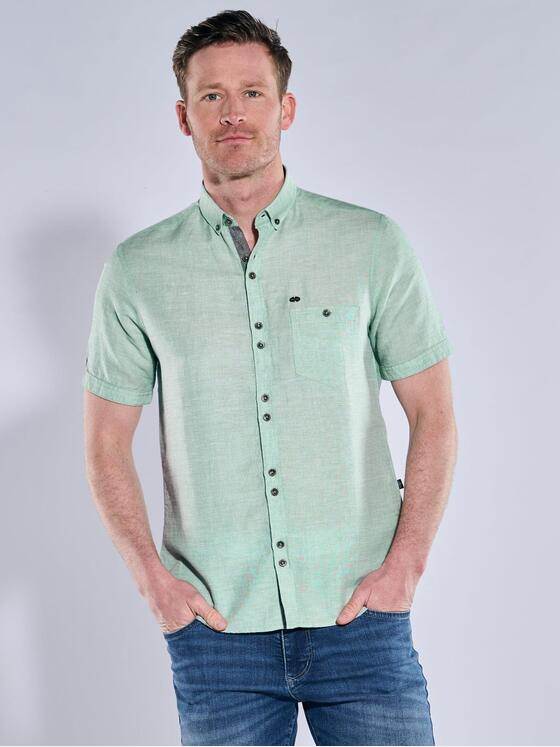 engbers Herren Kurzarm-Hemd mit Leinenanteil Gruen 38381