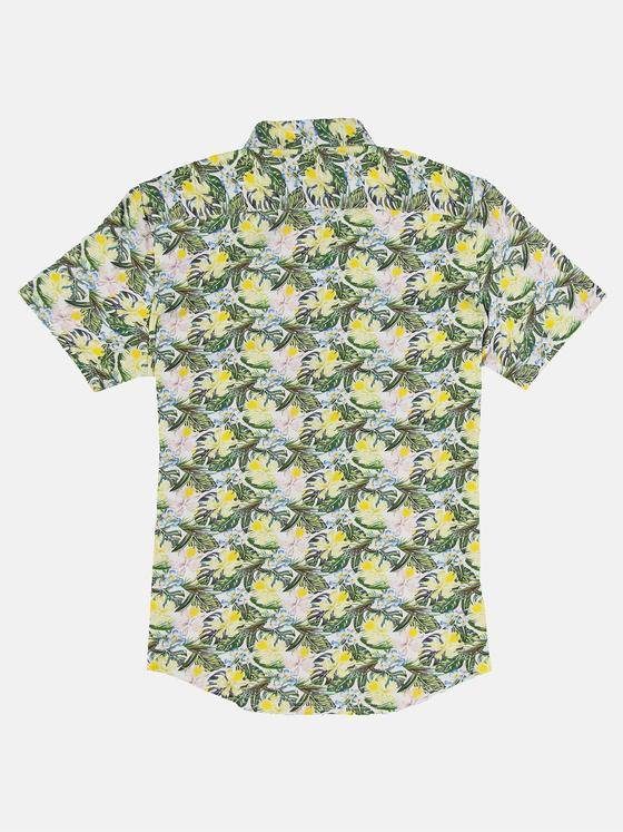 emilio adani Herren Modisches Halbarmhemd mit Tropical Print Gelb 31560