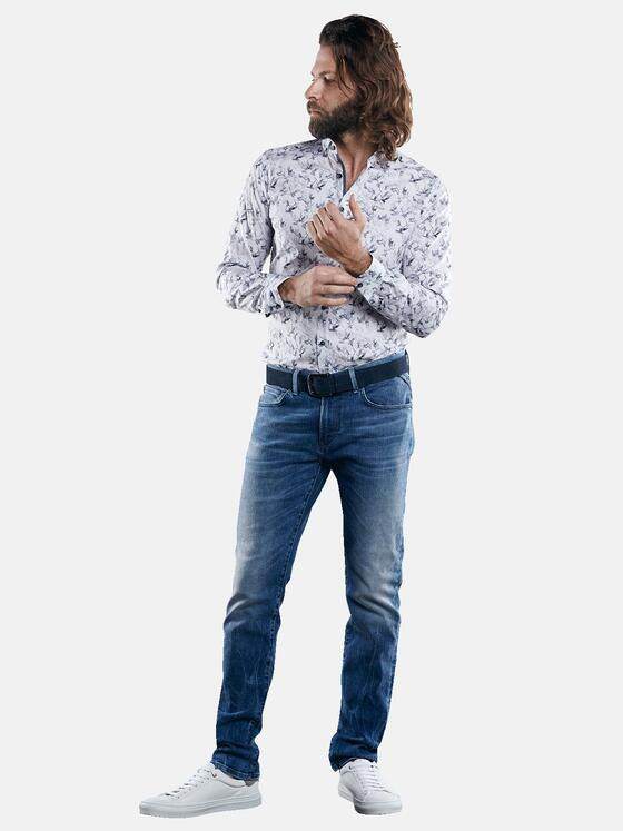 emilio adani Herren Langarmhemd mit modischem All-Over Druck Grau 29691