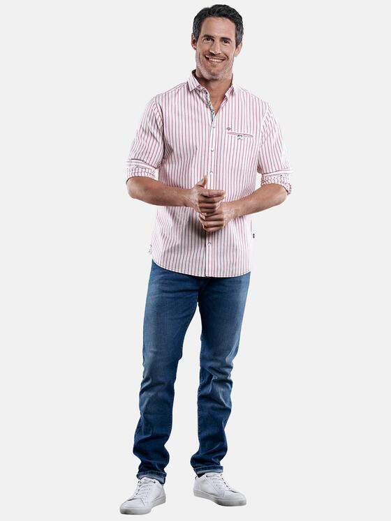 engbers Herren Gestreiftes Langarmhemd Dunkelrot 29519