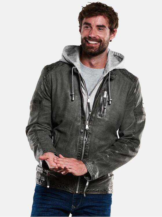engbers Herren Lederjacke mit abnehmbarer Kapuze Dunkelgrau 33309