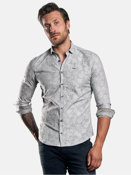 emilio adani Herren Langarmhemd mit floralem Muster Grau 30549