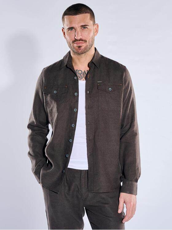 emilio adani Herren Hemd uni Dunkelbraun 40344