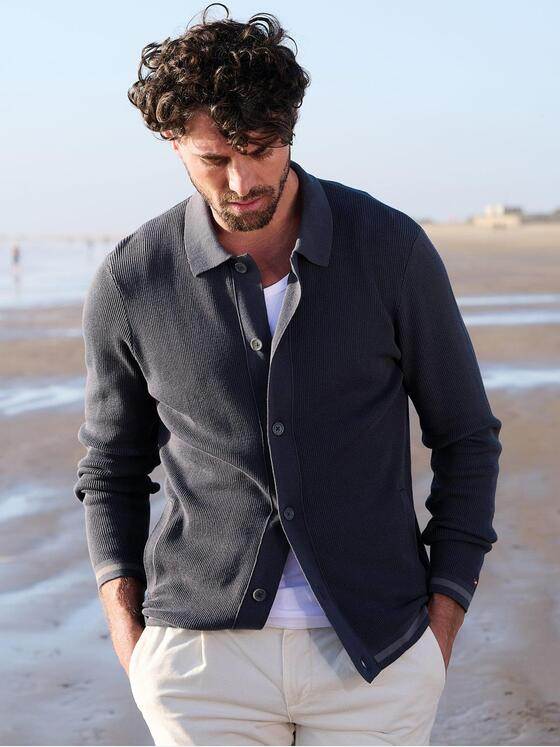 emilio adani Herren Strickjacke mit Kragen Dunkelgrau 40688