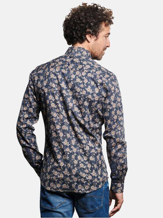engbers Herren Langarm-Hemd mit All-Over-Print Braunbeige 32468
