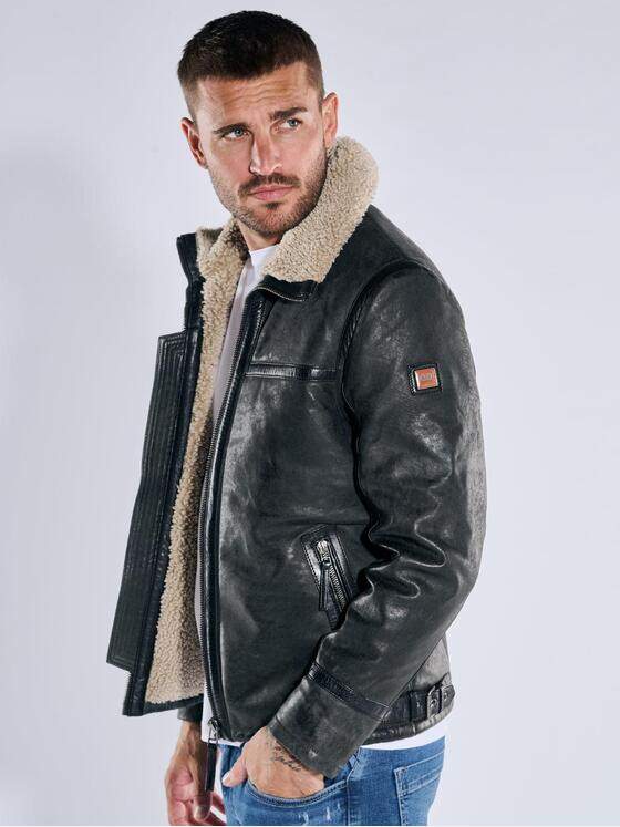 emilio adani Herren Lederjacke mit Umlegekragen Grau 39276