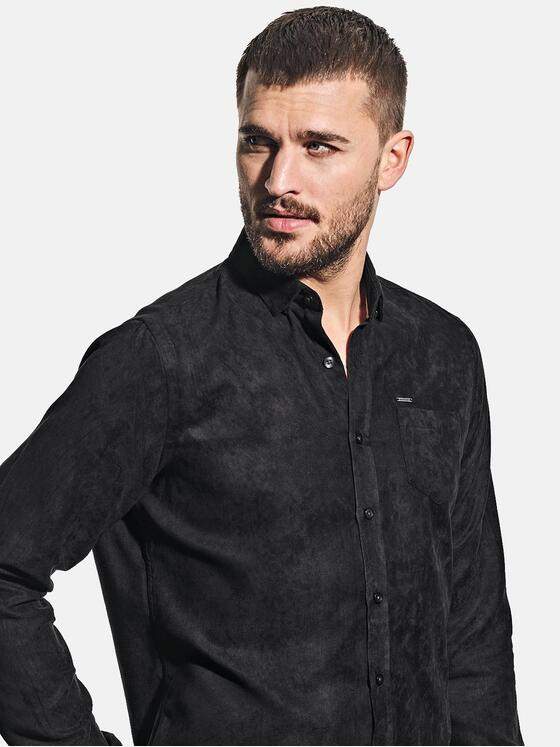 emilio adani Herren Hemd in Suede-Optik Schwarz 30556