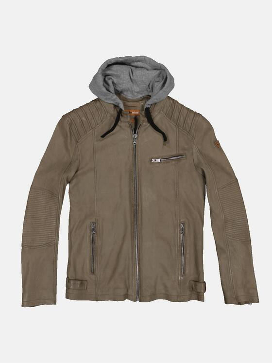 emilio adani Herren Lederjacke mit abnehmbarer Kapuze Gelb 34222