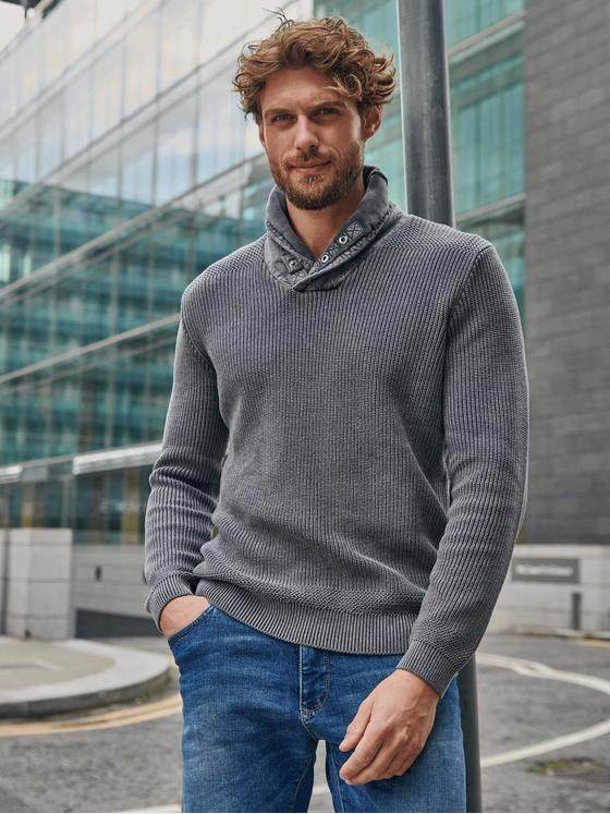engbers Herren Pullover mit Schalkragen Grau 33852