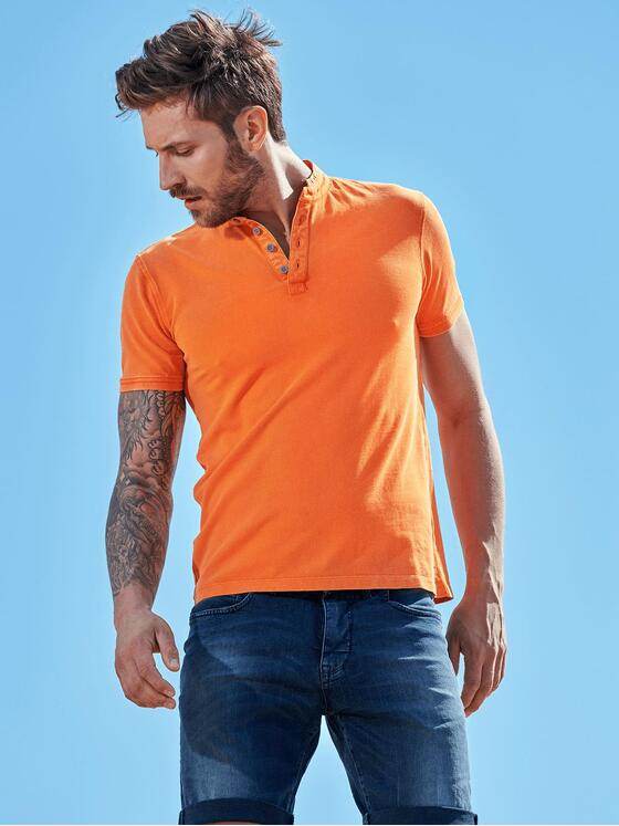 emilio adani Herren Sommerlich gefärbtes Poloshirt mit Stehkragen Orange 29676