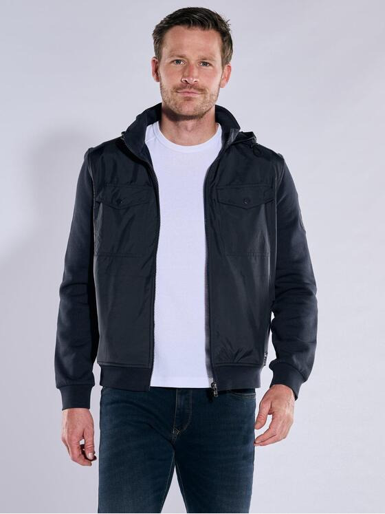engbers Herren Baumwoll-Jacke mit Kapuze Blau 37316