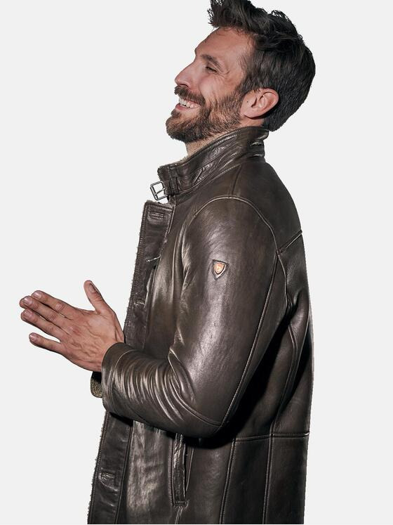 emilio adani Herren Lange Lederjacke Braun 30758