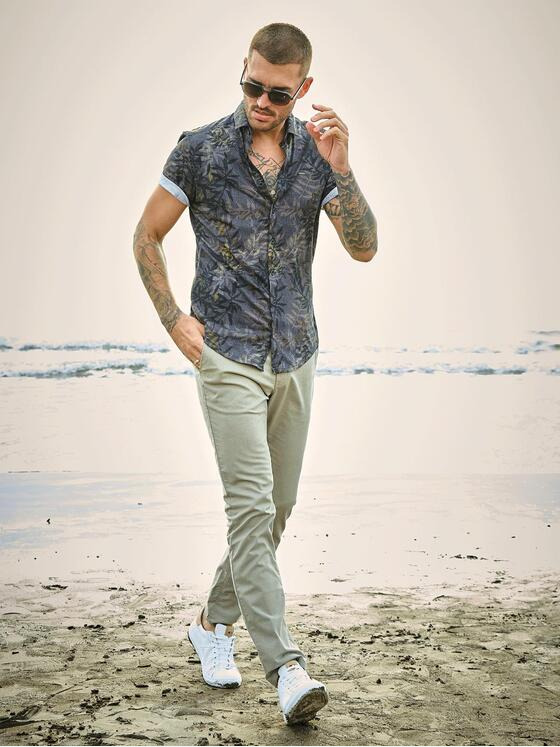 emilio adani Herren Kurzarm-Hemd gemustert Beige 34267