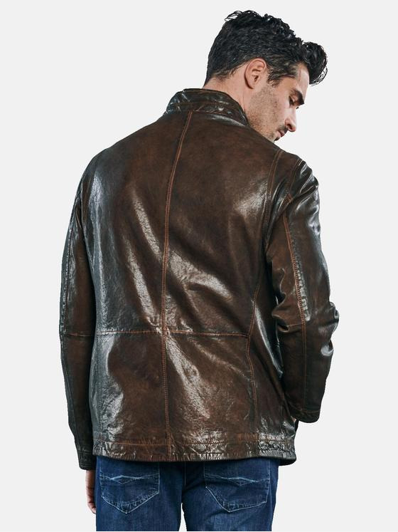 ENGBERS GERMANY Herren Sportive Lammnappa Lederjacke mit Aufgesetzten Pattentaschen Braun 31331
