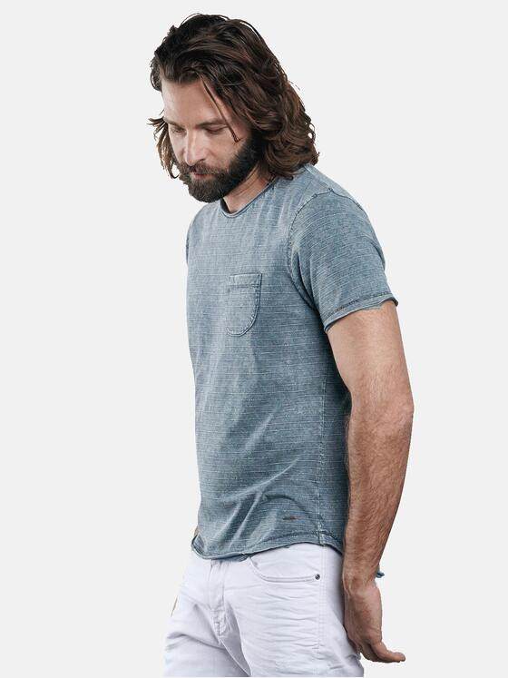 emilio adani Herren Rundhals T-Shirt mit dezentem Streifenmuster Türkis 29681