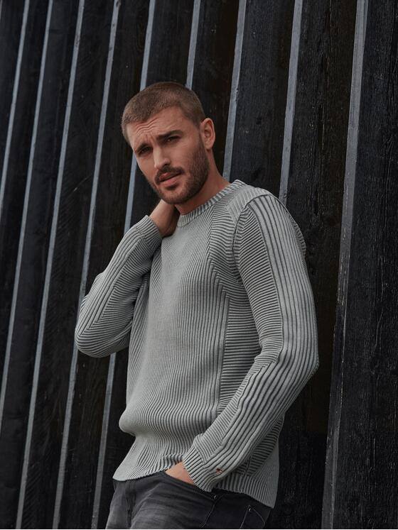 emilio adani Herren Rundhals-Pullover mit Strukturwechsel Grau 31978