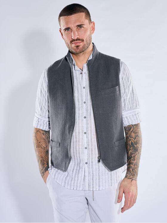 emilio adani Herren Sakko-Weste aus Leinen-Mix Schwarzbraun 40236