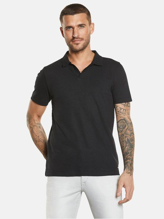 emilio adani Herren Polo-Shirt mit Leinenanteil Schwarz 34512