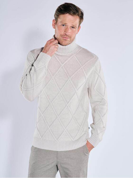 ENGBERS GERMANY Herren Rollkragen mit edlem Zopfmuster Hellgrau 39702