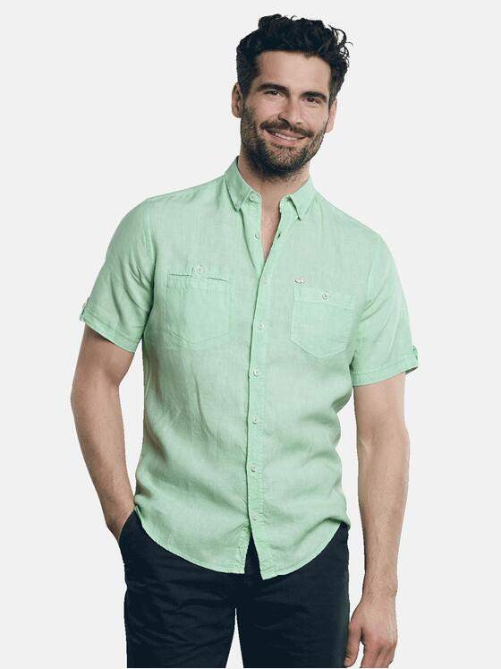 engbers Herren Kurzarm-Hemd aus Leinen Gruen 31740