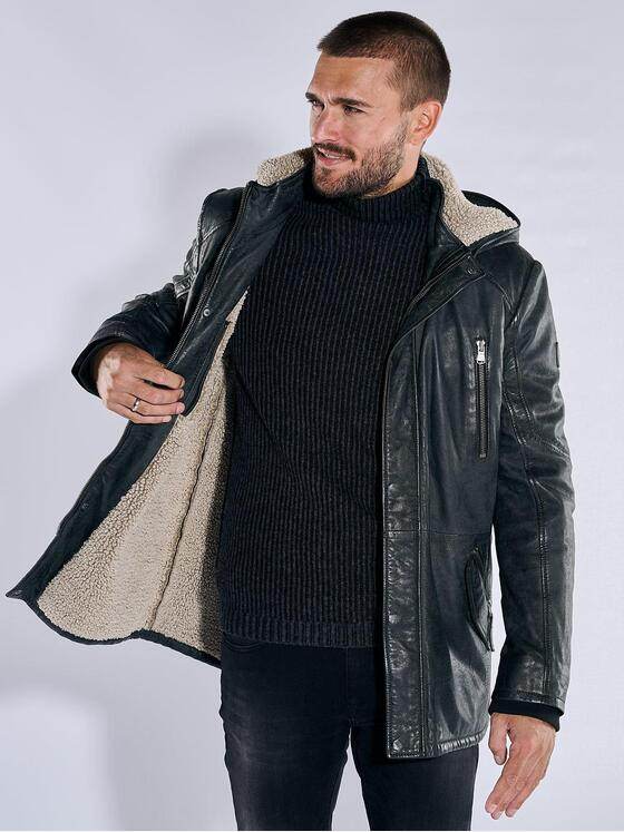 emilio adani Herren Lederjacke slim fit Grau 37429