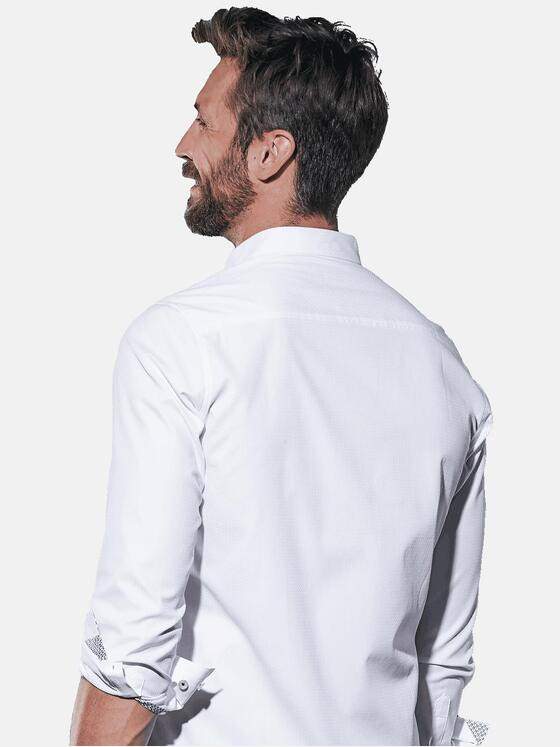 emilio adani Herren Langarmhemd mit feiner Struktur Weiß 30866