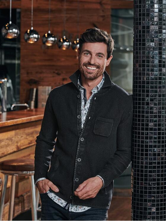 engbers Herren Strick Overshirt Schwarz 32448