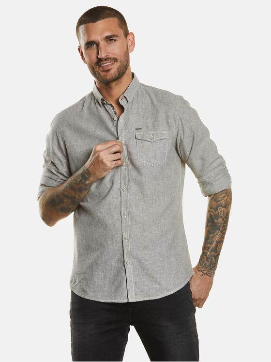 emilio adani Herren Langarm-Hemd mit Leinenanteil Beige 34248