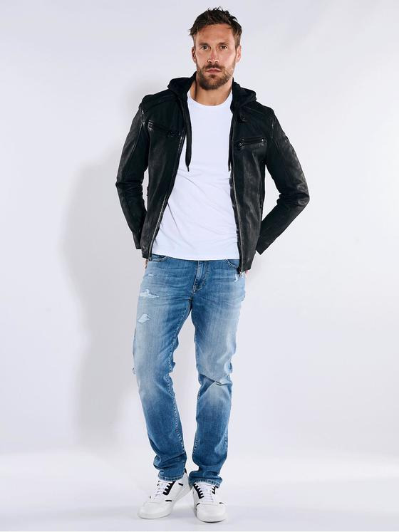 emilio adani Herren Lederjacke slim fit Schwarz 36198