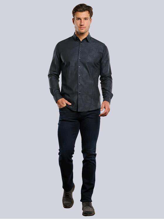 ENGBERS GERMANY Herren Langarm-Hemd mit innovativem Jaquard-Print Anthrazit 33796