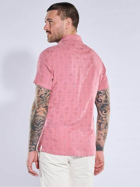 emilio adani Herren Kurzarm-Hemd mit Jaquard-Musterung Rosa 40702