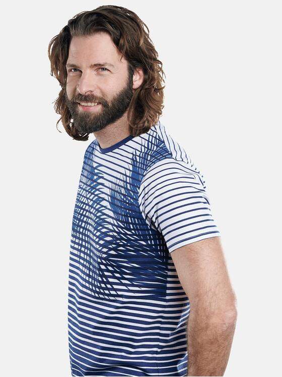 emilio adani Herren Rundhals T-Shirt mit sommerlichem Print Blau 29624