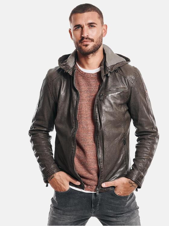 emilio adani Herren Lederjacke Kapuze Braun 32413