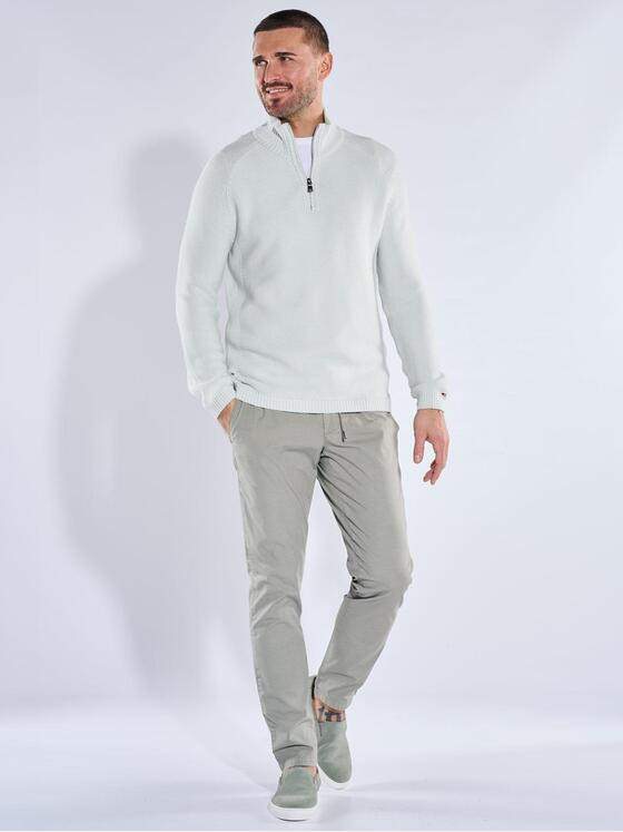 emilio adani Herren Stehkragen-Pullover mit Reißverschluss Hellgrau 40465