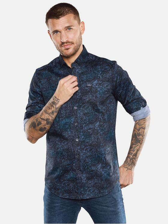 emilio adani Herren Langarm-Hemd gemustert Blau 33336