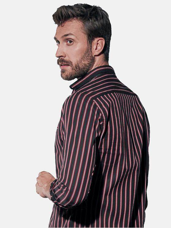 emilio adani Herren Gestreiftes Langarmhemd Rot 30842