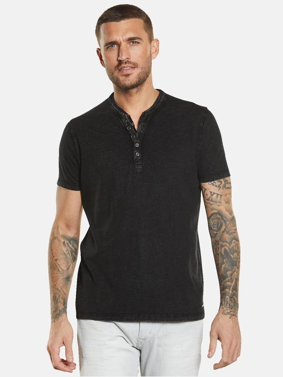 emilio adani Herren Henley-Shirt aus Baumwolle Schwarz 34543