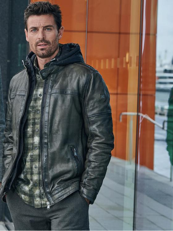 engbers Herren Lederjacke mit abnehmbarer Kapuze Grün 33545