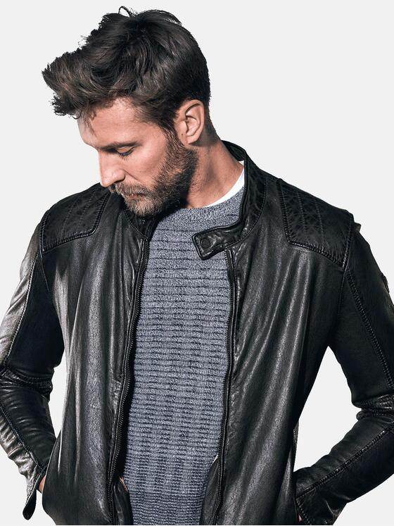 emilio adani Herren Lederjacke im Bikerstyle Schwarz 30213