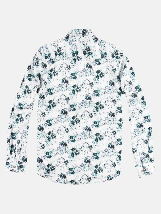 ENGBERS GERMANY Herren Langarmhemd mit modischem All-Over Druck Petrolgruen 29785