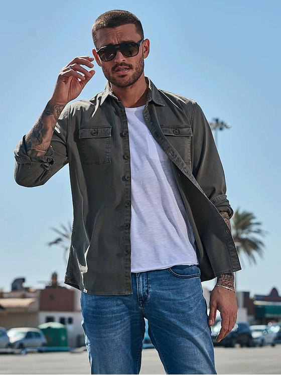 emilio adani Herren Overshirt mit Comfort-Stretch Grün 32617