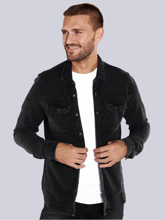emilio adani Herren Langarm-Shirt mit Polo-Kragen Schwarz 36108