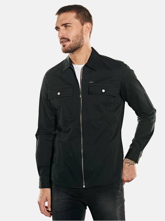 emilio adani Herren Langarm-Hemd im Overshirt-Design Schwarz 31952