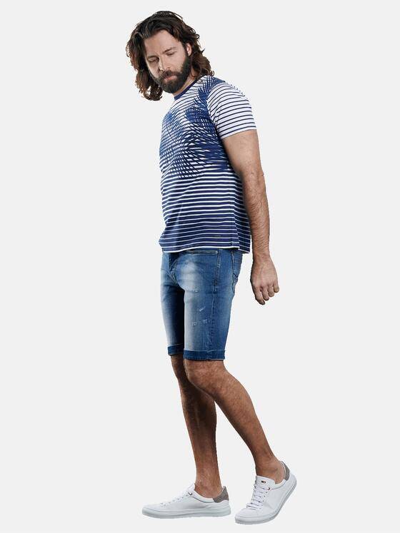 emilio adani Herren Rundhals T-Shirt mit sommerlichem Print Blau 29624