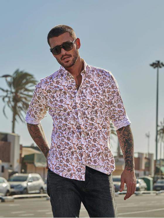 emilio adani Herren Langarm-Hemd mit Paisley-Print Orange 32639